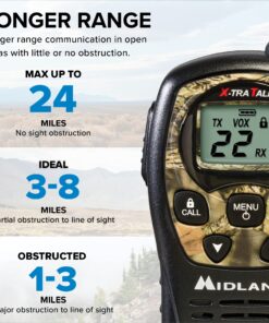 Midland LXT535VP3 FRS Walkie Talkie - Long Range Two Way Radio with NOAA Weather Scan + Alert Channel Scan, Silent Operation (Mossy Oak Camo, 2 Radios) Pair Pack - Black/Mossy Oak Camo Walkie Talkies 12 81Ka30Qk4QL