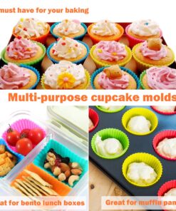 IPOW 24 Pack Silicone Cupcake Baking Cups Reusable Food-Grade BPA Free Non-Stick Muffin Liners Molds Sets, 2 Shapes Round Rectangle 28 81KbDWnsARL