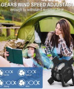 AGPTEK Rechargeable Outdoor Camping Fan - 8000mAh Battery Powered Tent Fan with LED Light & Hook, Portable for Picnics, BBQ, Fishing, Travel, Construction 13 81KbOgdCDYL 2