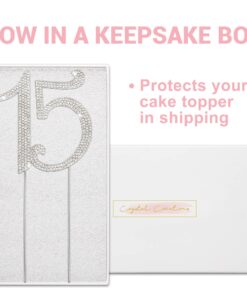 Alternative view of 15 Cake Topper - Premium Silver Metal - 15th Birthday or Anniversary Party - Sparkly Rhinestone Quinceanera Cake Topper Decoration Makes a Great Centerpiece - Now Protected in a Box