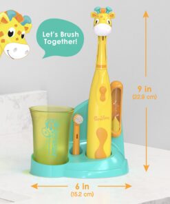 Brusheez® Kids’ Electric Toothbrush Set - Safe & Effective for Ages 3+ - Parent Tested & Approved with Gentle Bristles, 2 Brush Heads, Rinse Cup, 2-Minute Timer, & Storage Base (Jovie The Giraffe) Jovie the Giraffe 25 81KeLoKcJPL