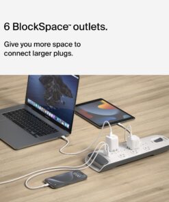 Belkin USB Power Strip Surge Protector - 12 AC Multiple Outlets & 2 USB Ports - 6 ft Long Flat Plug Extension Cord for Home, Office, Travel, Computer Desktop & Charging Brick - White (3,996 Joules) 1 Pack 27 81KhTB4rlzL
