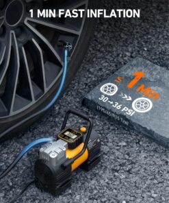 AstroAI Tire Inflator Portable Air Compressor (Up to 150 PSI) Tire Pump for Car 12V DC Digital Air Pump with 12 LEDs Super Bright Light for Bicycle, Motorcycle, Automotive Car Accessories Yellow Type 2 11 81KhvAnxhfL