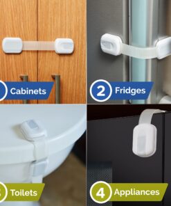 Child Safety Strap Locks (10 Pack) Baby Locks for Cabinets and Drawers, Toilet, Fridge & More. 3M Adhesive Pads. Easy Installation, No Drilling Required, White/Gray 31 81KlGBVxvuL 1