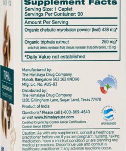 Alternative view of Himalaya Organic Triphala Herbal Supplement for Colon Cleansing, Supports Regularity, Occasional Bloating, Waste Elimination, USDA Certified Organic, Non-GMO, Vegan, 688 mg, 90 Plant-Based Caplets 90 Count (Pack of 1)