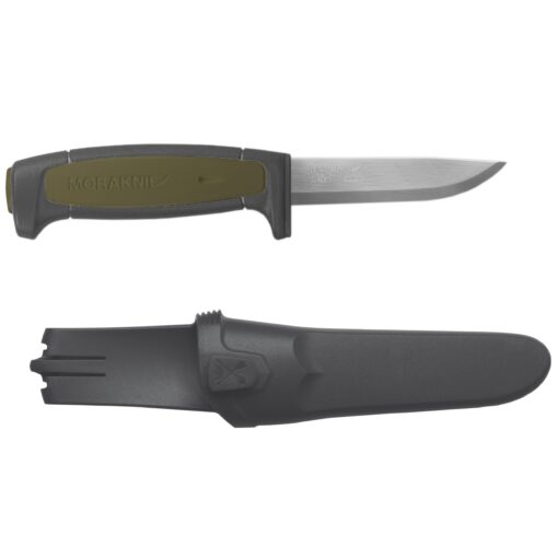 Morakniv Craftline Basic 511 High Carbon Steel Fixed Blade Utility Knife and Combi-Sheath, 3.6-Inch Blade Black/Military Green