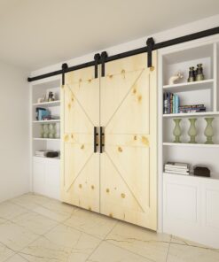 DIYHD 6.6FT Rustic Black Double Cabinet Sliding Barn Door Hardware Closet Door Sliding Door Track 6.6ft track kit Wall mount kit 5 81KqH oZAqL