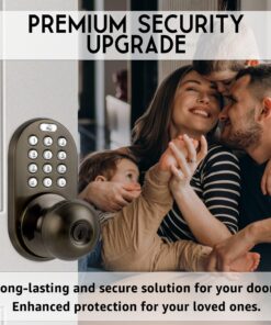 MiLocks TKK-02AQ Digital Door Knob Handle Lock with Electronic Keypad - Keyless Entry Smart Door Lock with Adjustable Latch Locks, Audible Tones for Interior Front Doors & More, Antique Brass 18 81KraUpt6gL 1