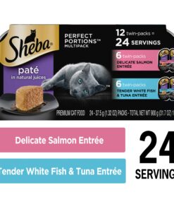 SHEBA PERFECT PORTIONS Cuts in Gravy Adult Wet Cat Food Tray, Delicate Salmon and Tender Whitefish & Tuna Entrée, Twin-Pack - 12 Count (Pack of 2) 12 Count (Pack of 2) 27 81KsrnnI1 L
