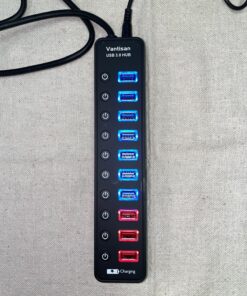 vantisan Powered USB 3.0 hub, 11-Port USB Hub Splitter Extension 7 USB 3.0 Data Ports + 4 Smart Charging Ports with Separate LED On/Off Switches and 12V/3A Power Adapter for USB Devices. black 44 81Ku7iacRjL
