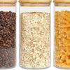 ComSaf Airtight Glass Storage Containers with Bamboo Lid (30oz Set of 3), Clear Food Storage Canisters with Lid, Kitchen Pantry Storage Jar for Flour Cereal Sugar Tea Coffee Beans Snacks, Round 30oz 52 81KuBgP0OFL