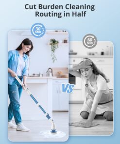 Electric Spin Scrubber, Voweek Cordless Power Scrubber with 4 Replaceable Brush Heads Adjustable Extension Handle, Electric Cleaning Brush for Bathroom, Tub, Tile, Floor, Kitchen - Blue 23 81Kuzr74eoL