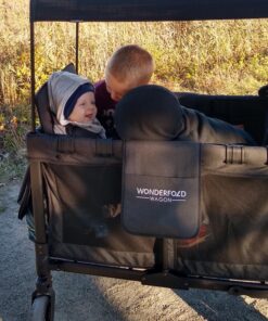 WONDERFOLD W4 Original Quad Stroller Wagon Featuring 4 High Face-to-Face Seats with 5-Point Harnesses, Easy Access Front Zipper Door, and Removable UV-Protection Canopy, Black W4_Original 38 81KvAVKa1VL