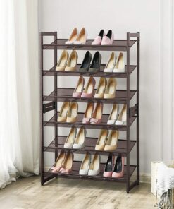 SONGMICS 3-Tier Shoe Rack Storage, Adjustable Metal Mesh Shoe Organizer Stand, Flat/Angled Stackable Shoe Rack Shelf for 9-12 Pairs, Shoe Tower for High Heels, Sneakers, Bronze, 12.1" x 29.1" x 24.7" 27 81Kw 0q1cUL