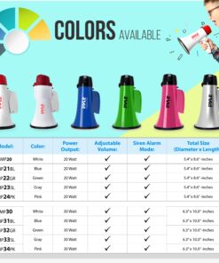 Pyle Megaphone Speaker PA Bullhorn - 20 Watts & Adjustable Vol Control w/ Built-in Siren & 800 Yard Range for Football, Baseball, Hockey, Cheerleading Fans & Coaches or for Safety Drills - PMP20,White 32 81KxLN8V1L 1