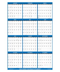 24" x 36" SwiftGlimpse 2024 Wall Calendar Erasable Large Wet & Dry Erase Laminated 12 Month Annual Yearly Wall Planner, Reversible, Horizontal/Vertical, Navy 10 81Kxq0hkLvL