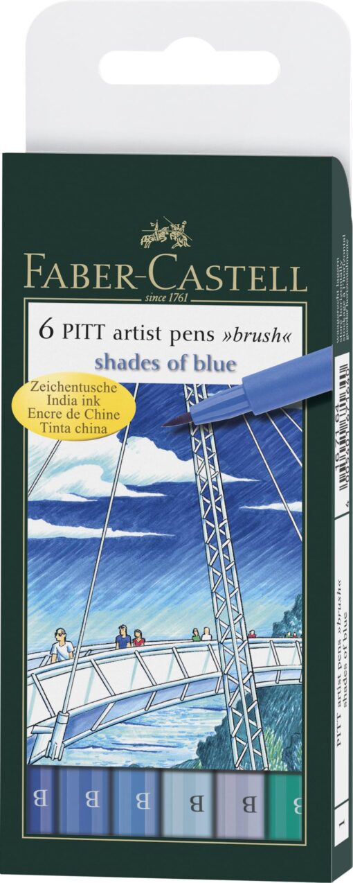 Faber-Castell Pitt Artists Shades of Blue Pen Brush (Wallet of 6) Pitt Artists Pen Brush - Shades of Blue