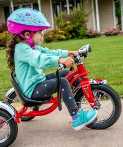 Schwinn Roadster Bike for Toddler, Kids Classic Tricycle, Low Positioned Steel Trike Frame with Bell and Handlebar Tassels, Rear Deck Made of Genuine Wood, for Boys and Girls Ages 2-4 Year Old, Red 28 81L10wUZbVL 1