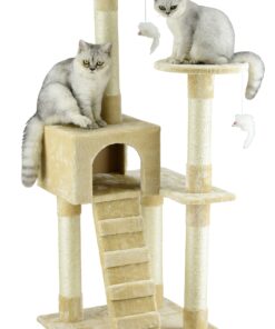 Alternative view of Go Pet Club 52" Compact Cat Tree Kitty Tower Kitten Condo House Furniture with Toys and Ladder for Indoor Cats, Beige