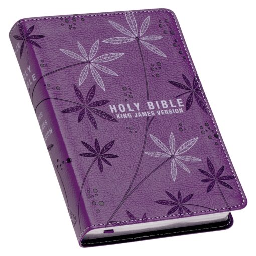 KJV Holy Bible, Compact Floral Purple Faux Leather w/Ribbon Marker, Red Letter, King James Version