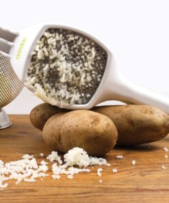 RSVP International (SPUD) Potato Ricer, White/Green | Mash Potatoes, Fruits, Vegetables & More | Includes Medium & Coarse Plates | Pot Resting Extension | Dishwasher Safe 18 81L7mKYz2qS