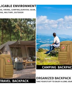 outdoor plus Extra Large Camping Backpack For Men, Military Molle Hiking 2 Daypack 60L70L85L Waterproof Backpacking Rucksack A2-70l/85l-brown-23" High 13 81L90xfstaL