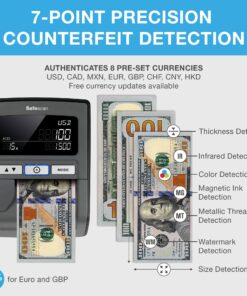 Safescan 185-S Multi-direction portable Counterfeit Bill Detector, 7-Point counterfeit detection, Suits 8 Currencies, Detects Superdollars, Fast Verification Speed with visual and sound alarm Premium 8 81LA SZ5ijL