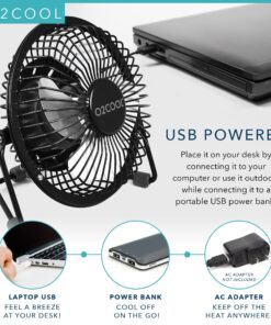 O2COOL 4" USB Personal Desk Fan – Portable Mini Table Cooling Fan - Plugs into Computer - Adjustable 360° Tilt, Quiet, Rubber Grip Feet - Black Black Usb 11 81LAAxDShRL