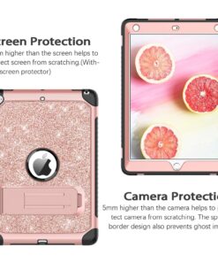 for iPad 9.7 Case 2017/2018, iPad Air 2 Case, iPad 6th/5th Generation Case with Kickstand, DUEDUE Glitter Bling 3 in 1 Heavy Duty Hard PC Cover Shockproof Full Protective Case for iPad Pro 9.7, Pink 10402-Pink 12 81LCTyoQBkL