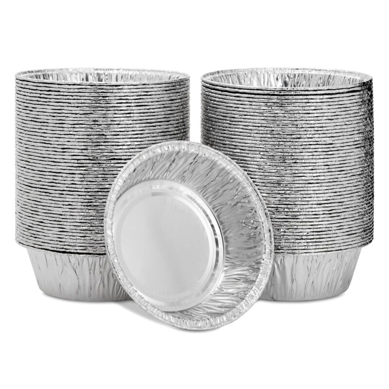 Juvale 100 Pack Mini Individual Pot Pie Pans, Round Disposable Aluminum Tins for Small Business, Catering, Baking, and Cafes (5 In)