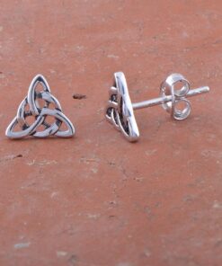 Rhodium Plated Sterling Silver Womens Irish Celtic Triquetra Triangle Stud Earrings - 0.27in 20 81LF45lSqIL