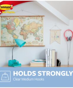 Command Medium Wall Hooks, Damage Free Hanging Wall Hooks with Adhesive Strips, No Tools Wall Hooks for Hanging Christmas Decorations, 7 Clear Wall Hooks and 12 Command Strips 25 81LG6t57rOL