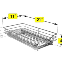 LYNK PROFESSIONAL® Pull Out Cabinet Organizer, 11"W x 21"D - Slide Out Drawers for Kitchen Cabinets - Sliding Pantry Shelves - Roll Out Shelf Storage for Pots, Pans - Lifetime Limited Warranty, Chrome 11" W x 21" D 11x21 Chrome 25 81LHy nfkWL