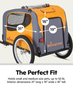 Alternative view of Schwinn Rascal Bike Dog Trailer, Carrier for Small and Large Pets, Easy Folding Cart Frame, Quick Release Wheel, Universal Bicycle Coupler, Washable Non-Slip Lining Orange/Grey Small (Up to 50 lbs.)