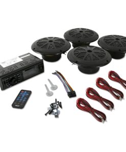 Pyle Marine Head Unit Receiver Speaker Kit - In-Dash LCD Digital Stereo Built-in Bluetooth & Microphone w/ AM FM Radio System 6.5’’ Waterproof Speakers (4) MP3/SD Readers & Remote Control -PLMRKT48BK 25 81LIRrVNNwL