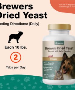NaturVet – Brewer’s Dried Yeast Formula with Garlic Flavoring – Plus Omegas | Rich in Omega-3, 6 & 9 Fatty Acids | Fortified with B1, B2, Niacin & Vitamin C | for Dogs & Cats | 1000 Chewable Tablets 12 81LMfCfrZL