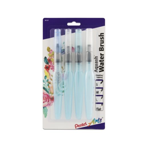 Pentel Arts Aquash Water Brush Assorted Tips, 4 Pack Carded (FRHBP4M), White, Small 4 Pack Assorted