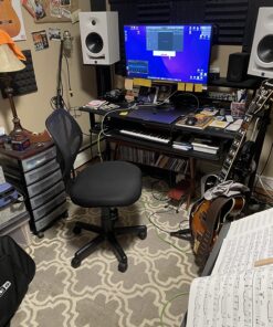 Amazon Basics Low-Back, Upholstered Mesh, Adjustable, Swivel Computer Office Desk Chair, Black, 21.25"D x 22.5"W x 38"H 37 81LUwdZYNgL