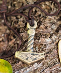 Norse Tradesman Thor's Hammer Necklace - Solid Brass Mjolnir Pendant with Adjustable Genuine Leather Cord 25 81LVCYHwBIL