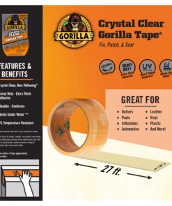 Gorilla Crystal Clear Repair Duct Tape, 1.88” x 9 yd, Clear, (Pack of 2) 16 81LWYrVY96L 1