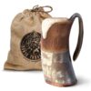Norse Tradesman LG Viking Drinking Horn Mug - 100% Authentic Flame Treated Beer Horn Tankard With Engravings | The Jarl, approx. 16 oz