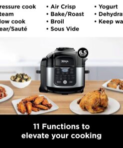Ninja FD302 Foodi 11-in-1 Pro 6.5 qt. Pressure Cooker & Air Fryer that Steams, Slow Cooks, Sears, Sautés, Dehydrates & More, with 4.6 qt. Crisper Plate, Nesting Broil Rack & Recipe Book, Silver/Black 6.5 Quart Cooking Pot 25 81LZHiM2SaL