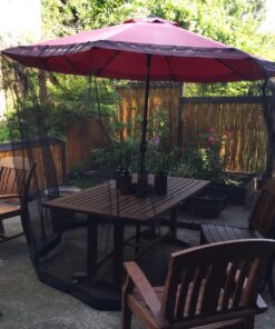 HomeRoots 9' Patio Umbrella Outdoor Table Bug Screen Mesh Black Mosquito Net Canopy Curtains Adjustable Enclosure Large Umbrella Hanging Tent 100% Polyester Light Weight Mosquito Netting 28 81LhI58lkpL