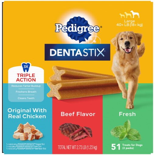 PEDIGREE DENTASTIX Large Dog Dental Care Treats Original, Beef & Fresh Variety Pack, 2.73 lb.Pack (51 Treats) Variety: Chicken, Beef & Fresh 51 Count (Pack of 1)