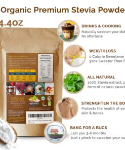 Organic Stevia Powder 125g (4.4oz / 3125-Servings) - Premium USDA Certified All Natural Alternative-Sweetener 320x Sugar Free Non-GMO 0 Calories Vegan No Aftertaste Kosher white 10 81LinMEAdkS