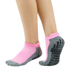 RATIVE Anti Slip Non Skid Hospital Socks with Grippers for Men Women Ankle-High Medium 3-pairs/Black+white+pink 14 81LjBF5w4L