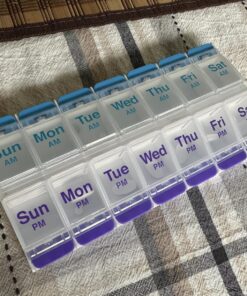 EZY DOSE Push Button (7-Day) Pill Case, Medicine Planner, Vitamin Organizer, 2 Times a Day AM/PM, Large Compartments, Arthritis Friendly, Clear Lids, Purple/Blue Blue and Purple (Clear Lids) 29 81LkuzhUlzL