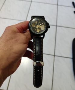 iStrap Leather Watch band -Alligator Grain Embossed Pattern Calfskin Replacement Strap-Stainless Steel Deployment Buckle with Push Buttons-Bracelet for Men Women-18mm 19mm 20mm 21mm 22mm 24mm Black/Tan Stitch-Silver 45 81Lm9 G 5iL