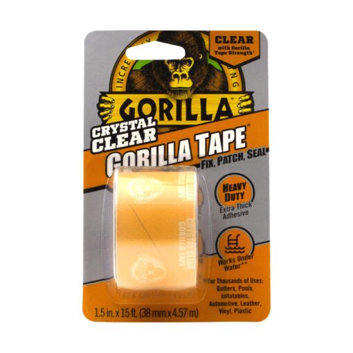 Gorilla Crystal Clear Repair Duct Tape, 1.88” x 5 yd, Clear, (Pack of 1) 1 Pack