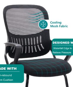 SMUG Desk Chair No Wheels, Mid Back Computer Chair Ergonomic Mesh Office Chair with Larger Seat, Executive Sled-Base Task Chair with Lumbar Support and Armrests for Women Adults, Black Americana 12 81LqGA6gOL